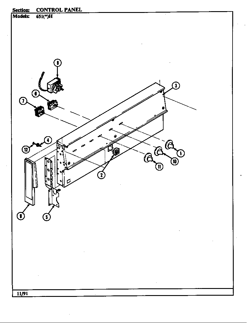 Admiral 656AH-EHVW control panel (651*h) (651ah) (651wh) diagram