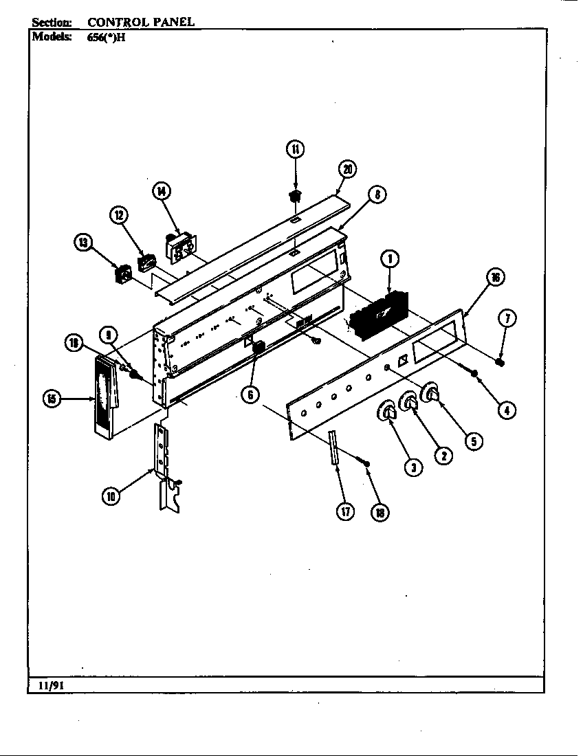 Admiral 656AH-EHVW control panel (656*h-ehvw) (656ah-ehvw) (656wh-ehvw) diagram