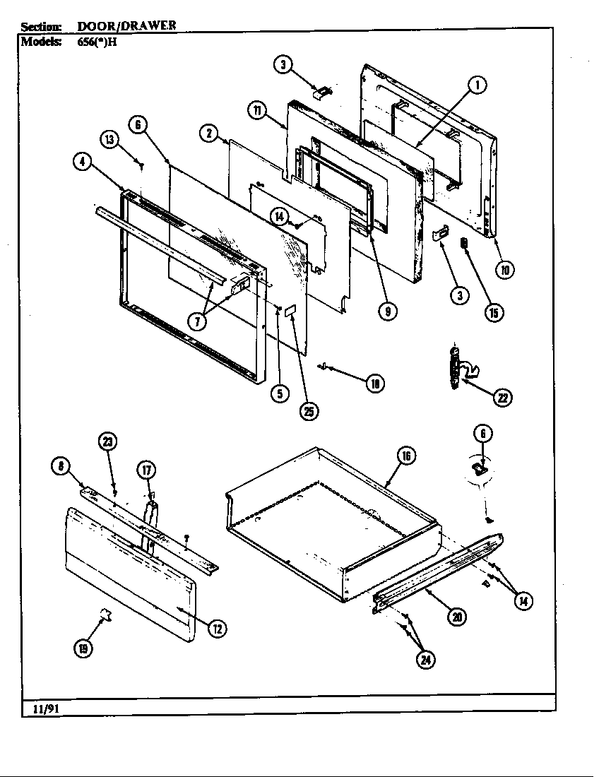 Admiral 656AH-EHVW door/drawer (656*h-ehvw) (656ah-ehvw) (656wh-ehvw) diagram