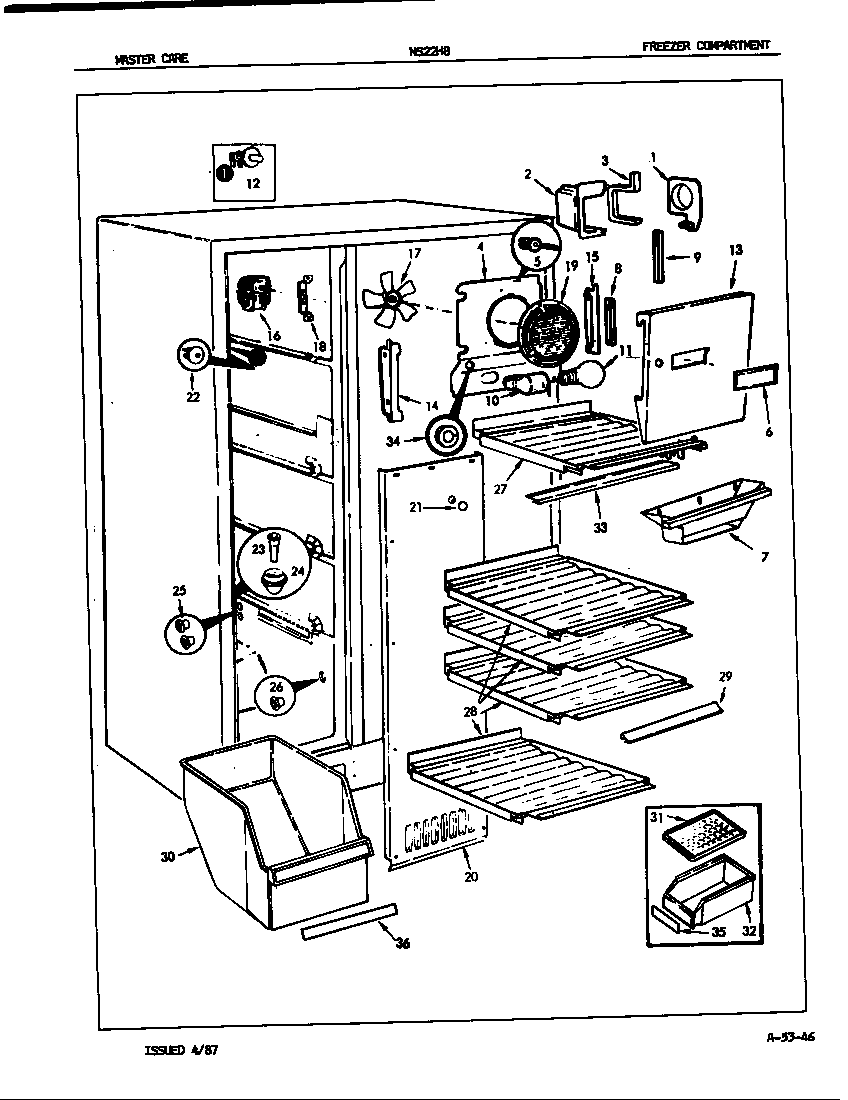 Admiral NS22H8-7L03A freezer compartment diagram