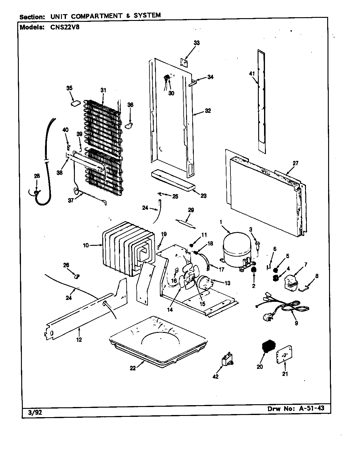 Crosley CNS22V8/CR16A unit compartment & system diagram