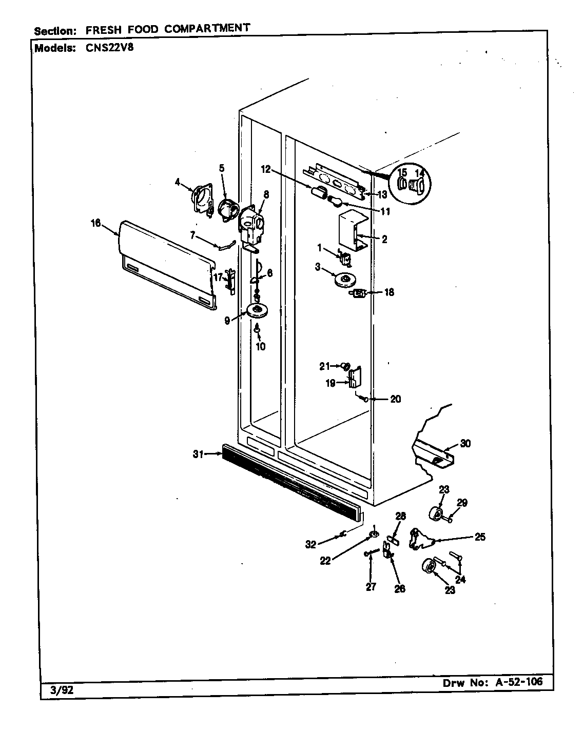 Crosley CNS22V8/CR16A fresh food compartment diagram