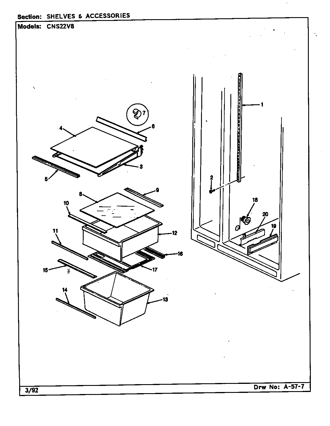 Crosley CNS22V8/CR16A shelves & accessories diagram