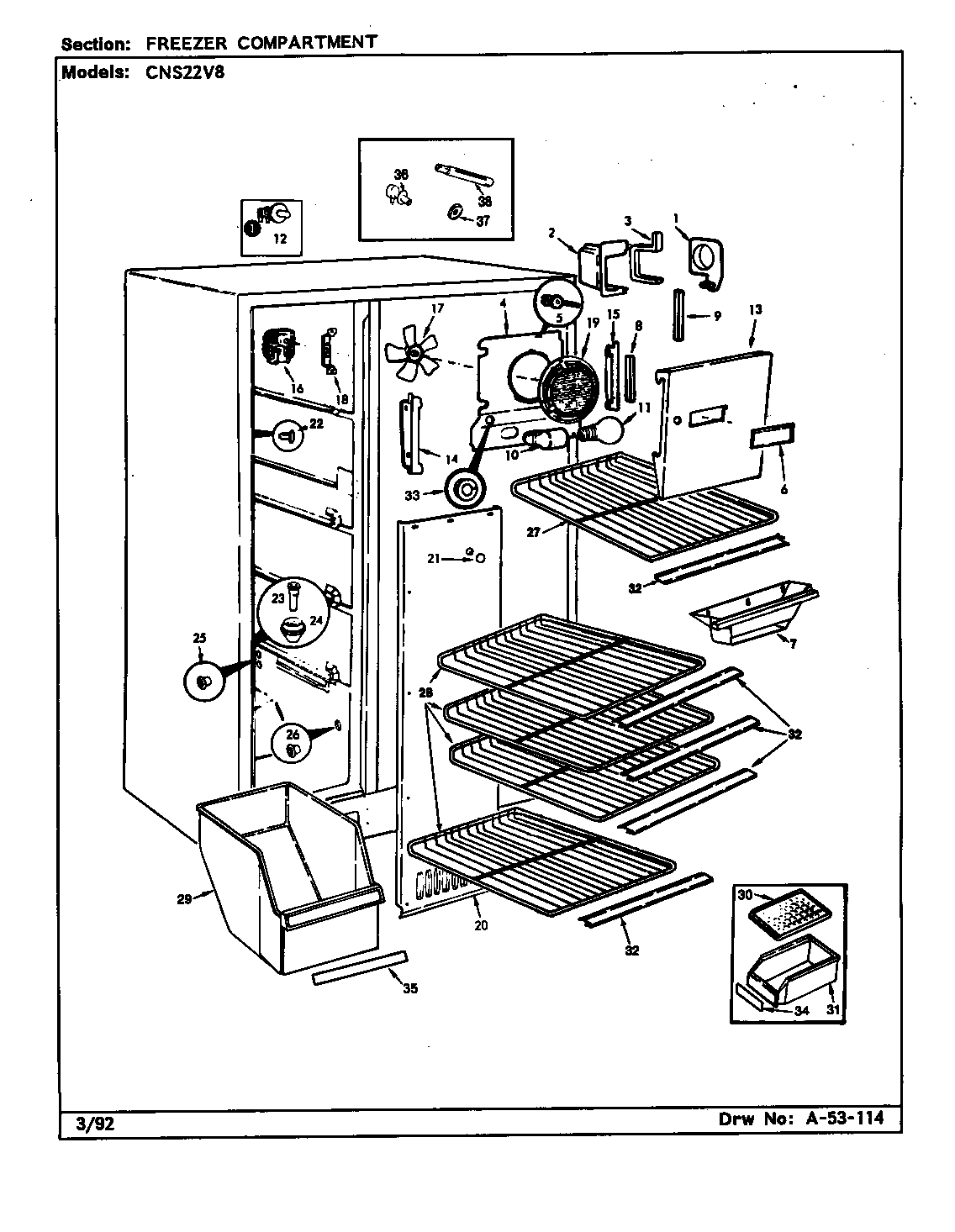 Crosley CNS22V8/CR16A freezer compartment diagram