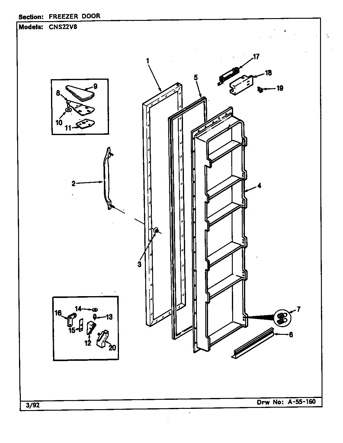 Crosley CNS22V8/CR16A freezer door diagram