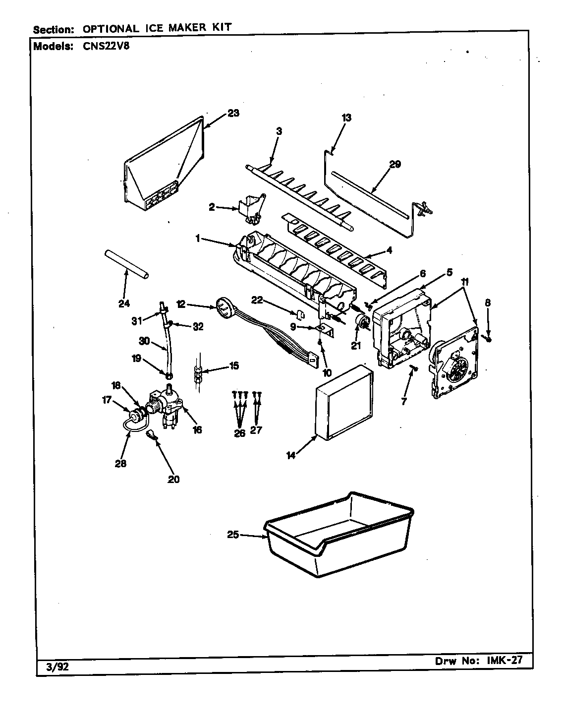 Crosley CNS22V8/CR16A optional ice maker kit (imkss1) diagram