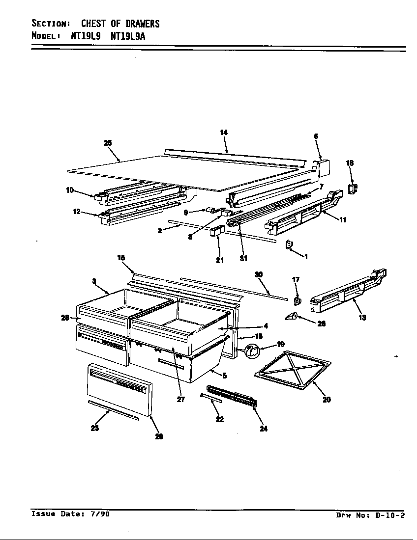 Admiral NT19L9A/AA62A chest of drawers diagram