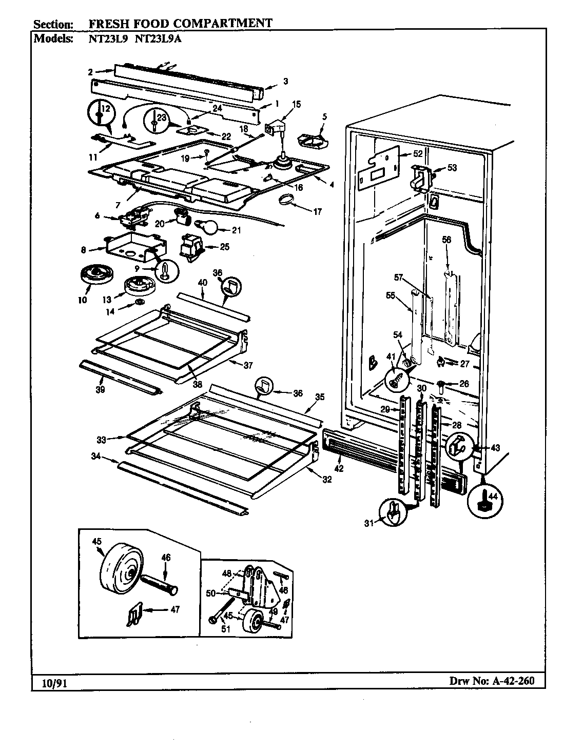 Admiral NT23L9A/BA99A fresh food compartment diagram