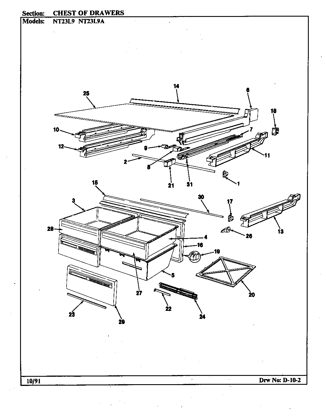 Admiral NT23L9A/BA99A chest of drawers diagram