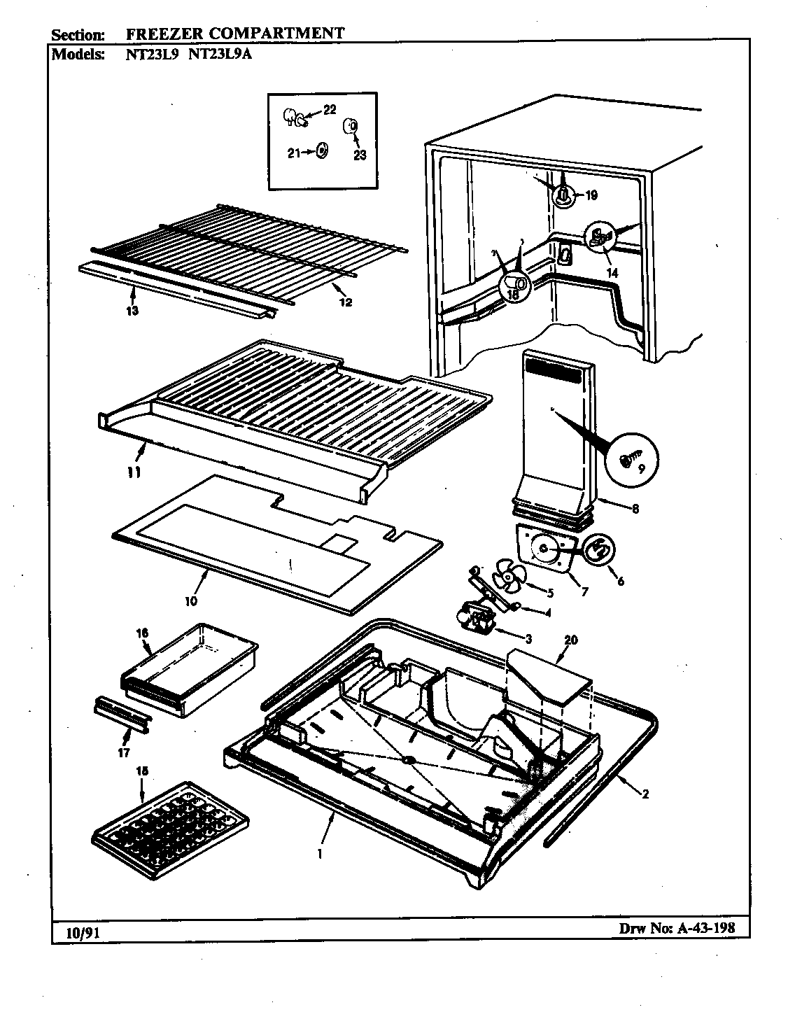 Admiral NT23L9A/BA99A freezer compartment diagram