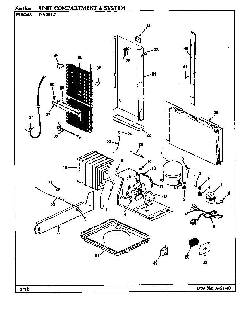 Admiral NS20L7H/BN01B unit compartment & system diagram