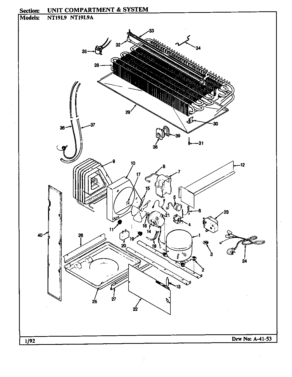 Admiral NT19L9A/BA62C unit compartment & system diagram
