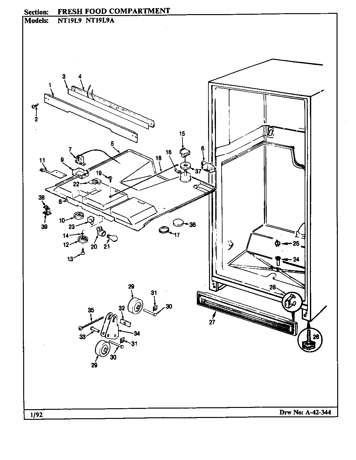 Admiral NT19L9A/BA62C fresh food compartment diagram