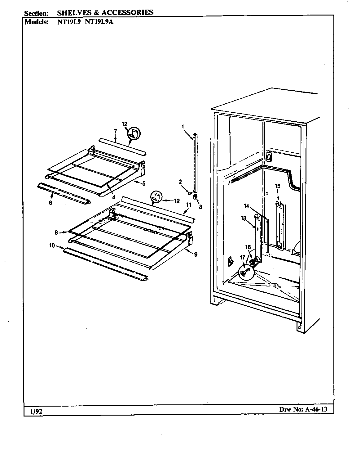 Admiral NT19L9A/BA62C shelves & accessories diagram