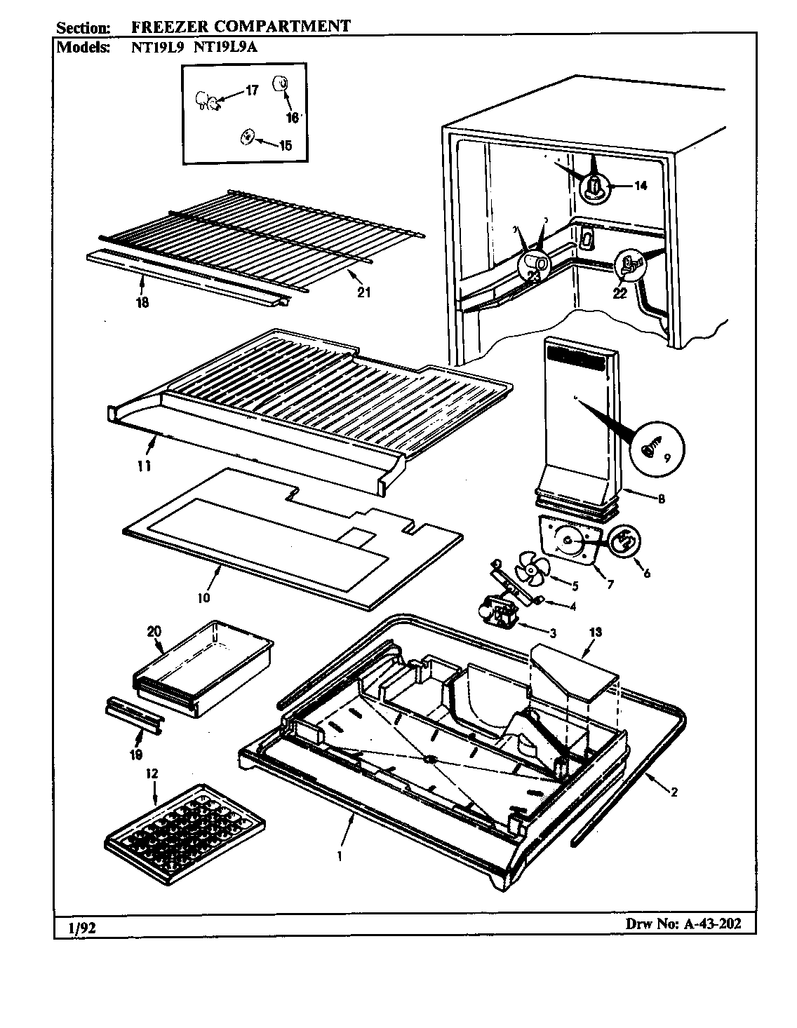 Admiral NT19L9A/BA62C freezer compartment diagram