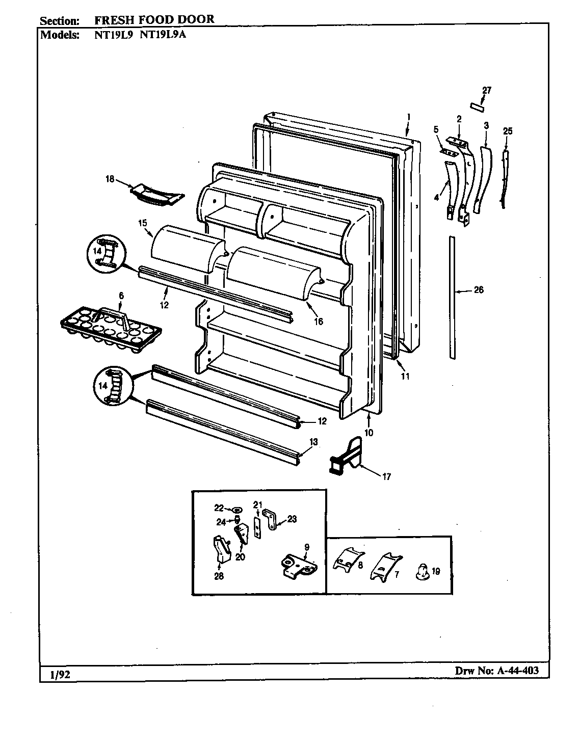 Admiral NT19L9A/BA62C fresh food door diagram
