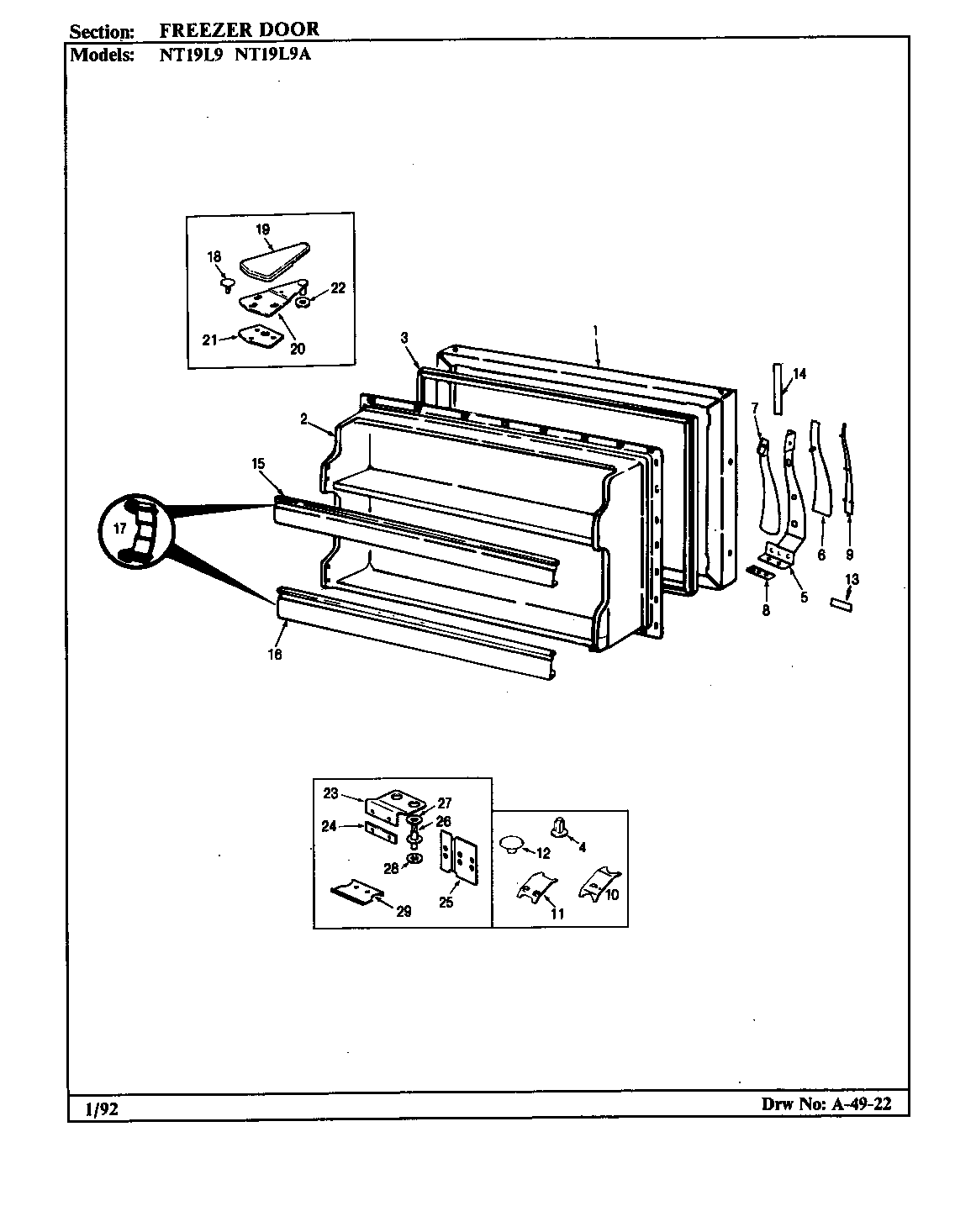 Admiral NT19L9A/BA62C freezer door diagram