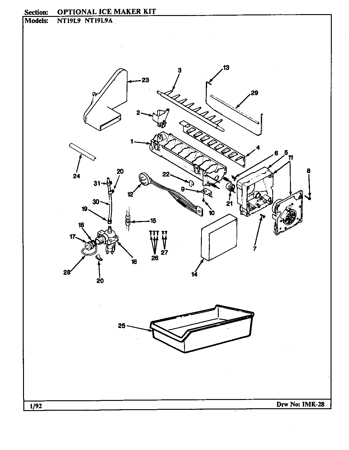 Admiral NT19L9A/BA62C optional ice maker (imktm1 b/m ayo7a) diagram