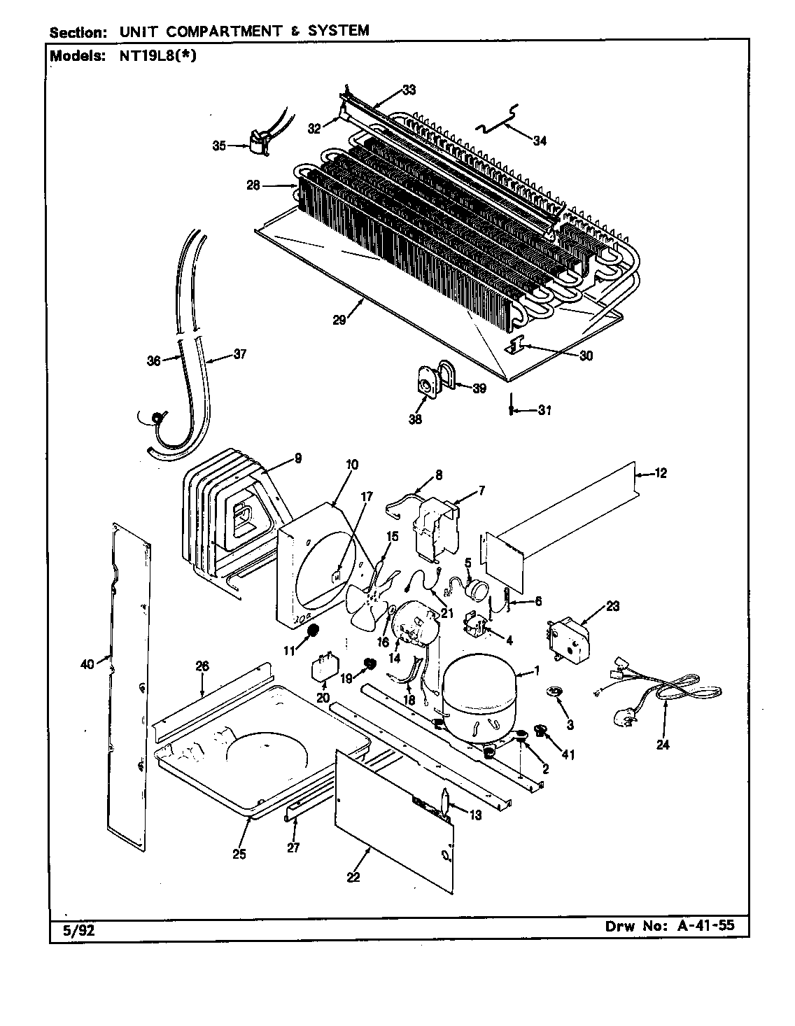 Admiral NT19L8/BA55A unit compartment & system diagram