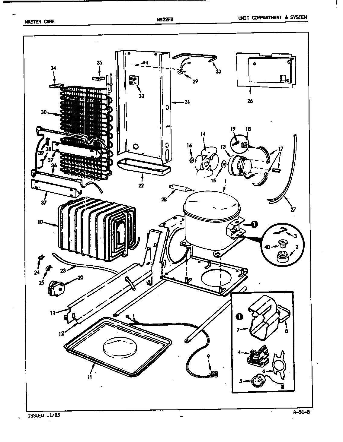 Admiral NS22F8/5L44A unit compartment & system diagram