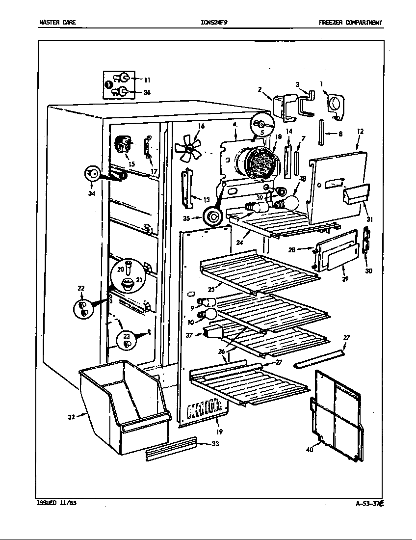 Admiral ICNS24F9/5L51A freezer compartment diagram