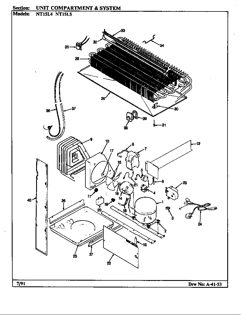 Admiral NT15L5H/AA03A unit compartment & system diagram