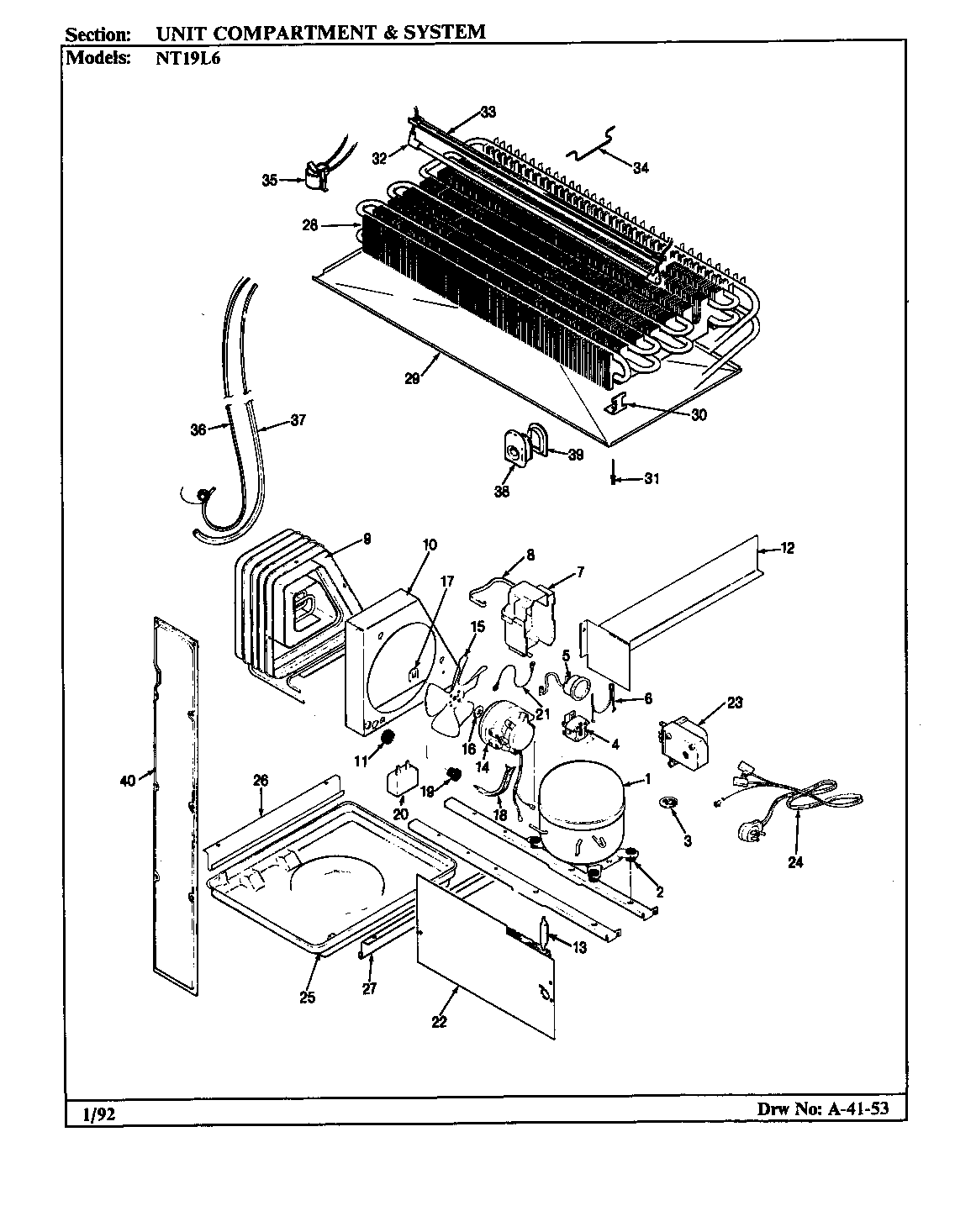 Admiral NT19L6A/BA51B unit compartment & system diagram