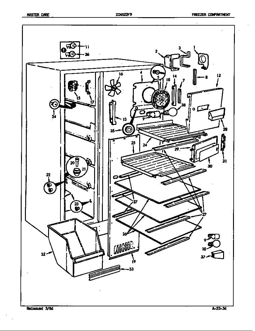 Admiral ICNS22F9/5L47B freezer compartment diagram