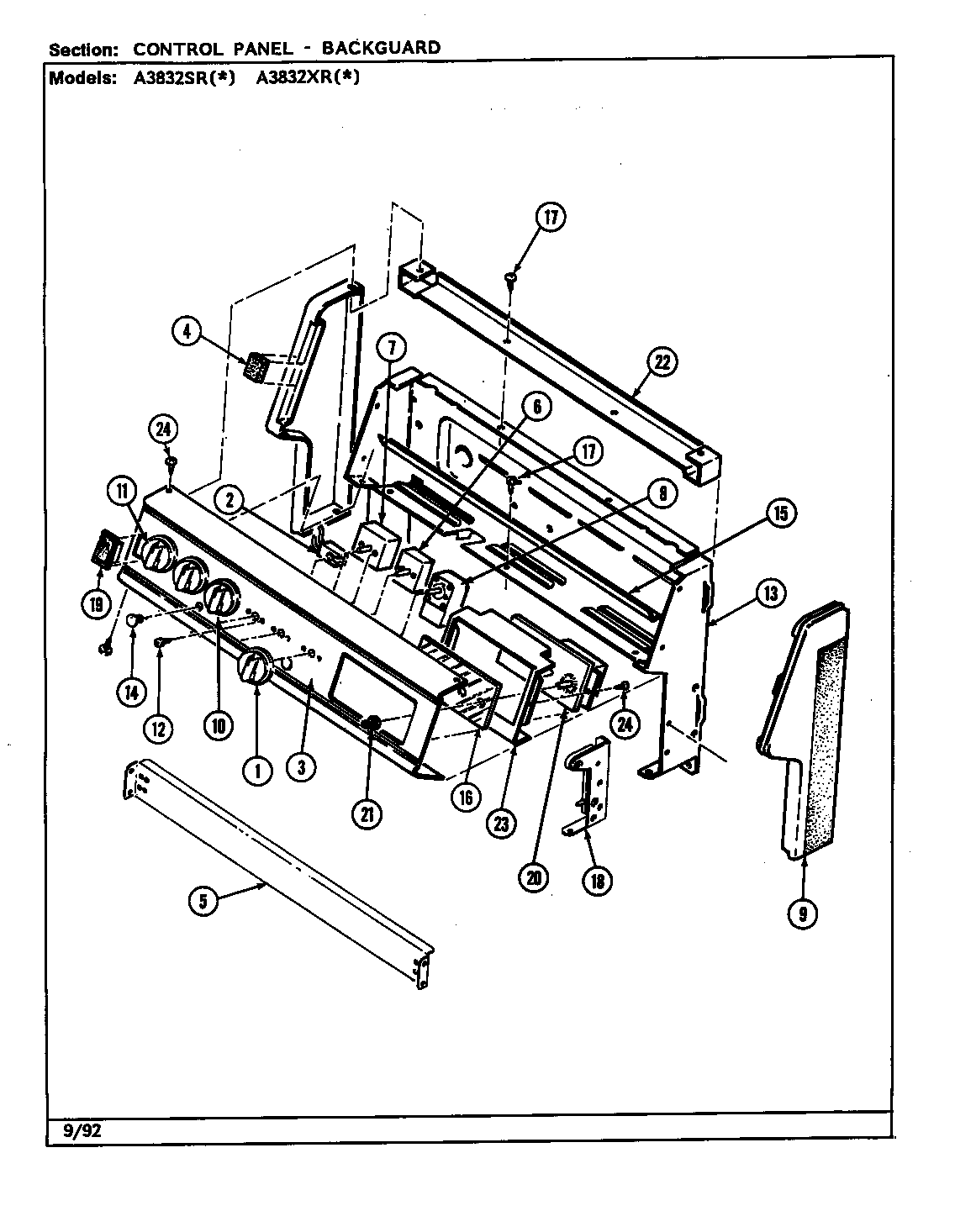 Admiral A3832XRW control panel diagram