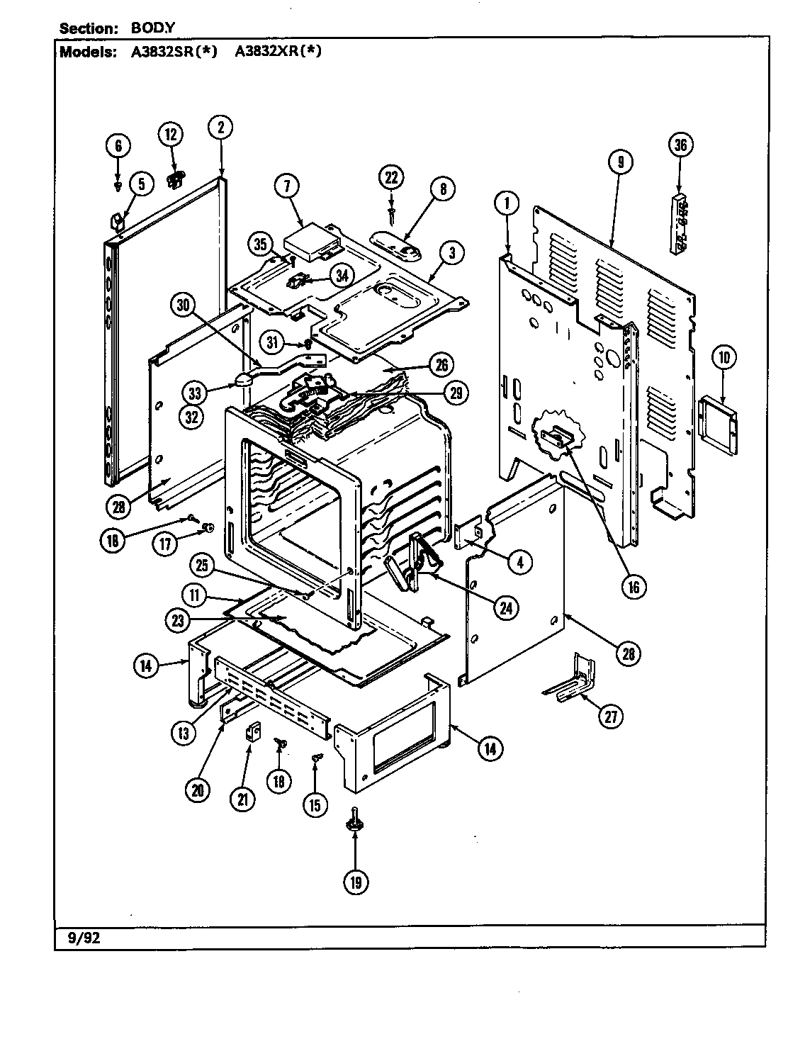 Admiral A3832XRW body diagram