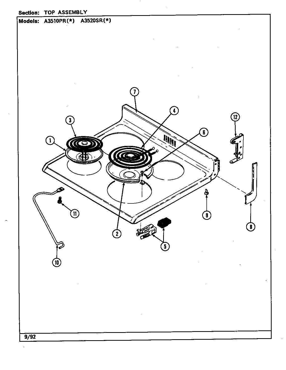 Admiral A3510PRW top assembly diagram