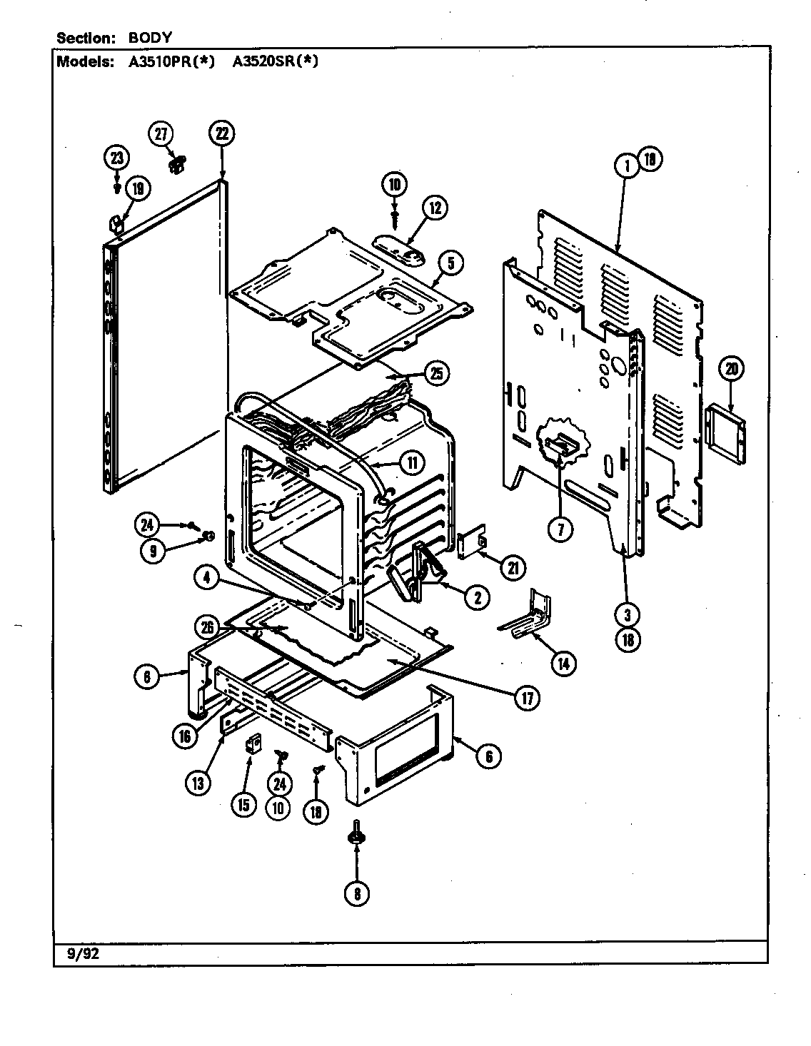 Admiral A3510PRW body diagram