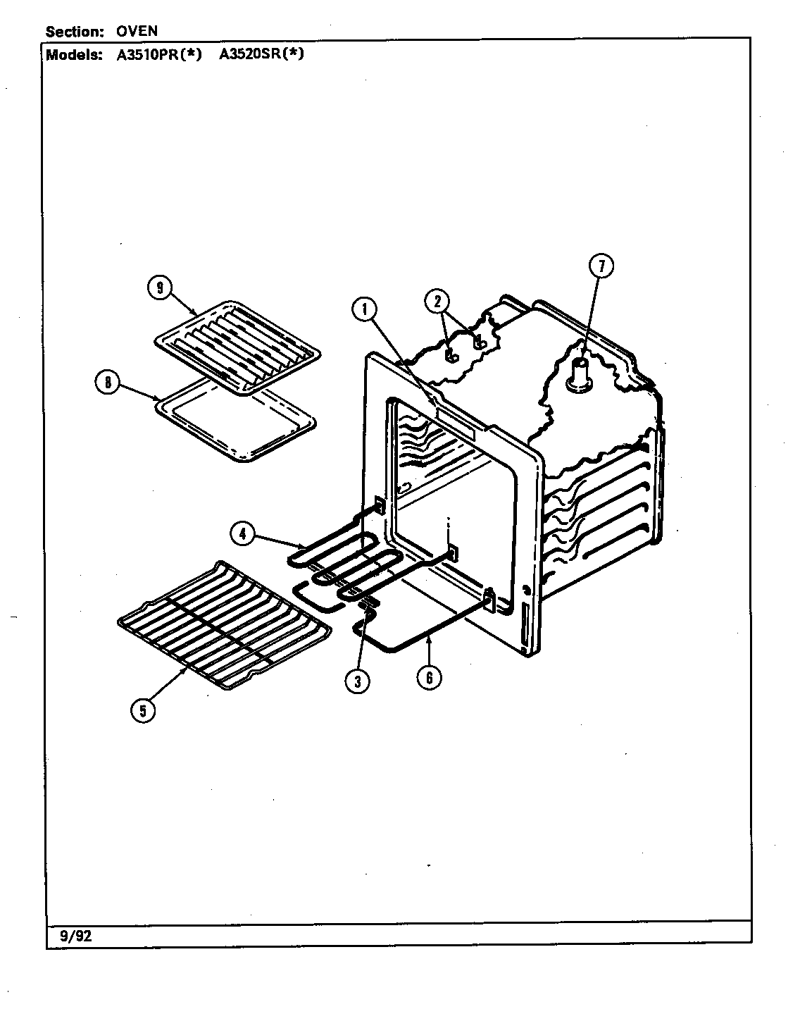 Admiral A3510PRW oven diagram