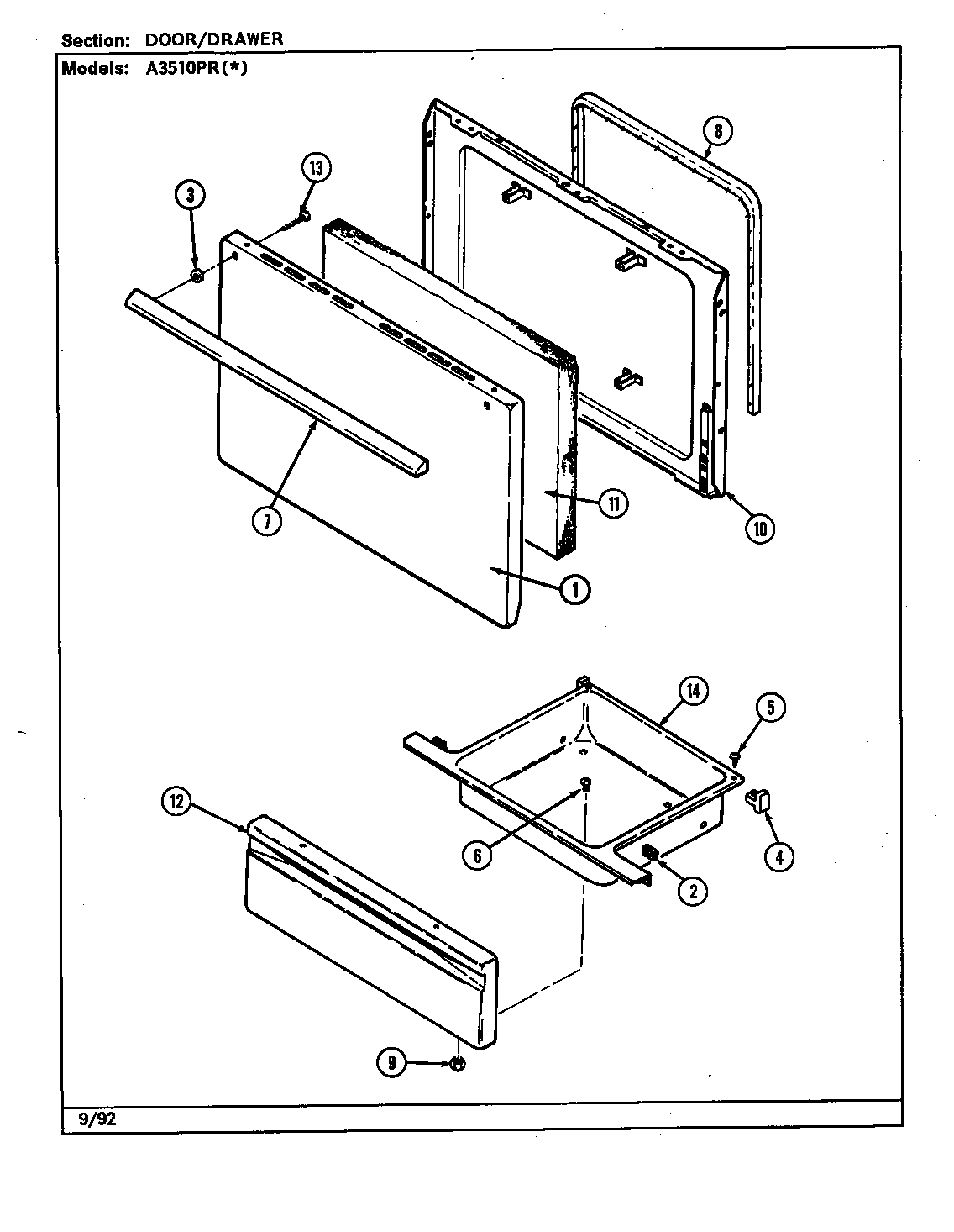 Admiral A3510PRW door/drawer (a3510pr) (a3510pra) (a3510prw) diagram