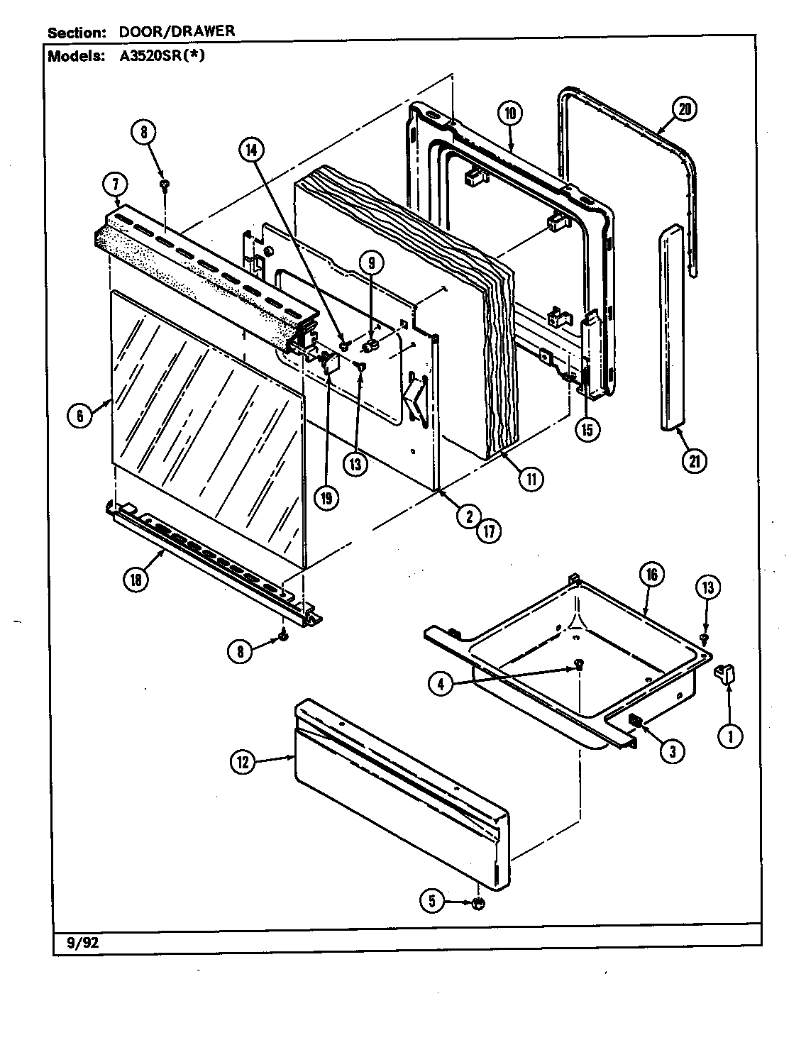 Admiral A3510PRW door/drawer (a3520sr) (a3520sra) (a3520srw) diagram