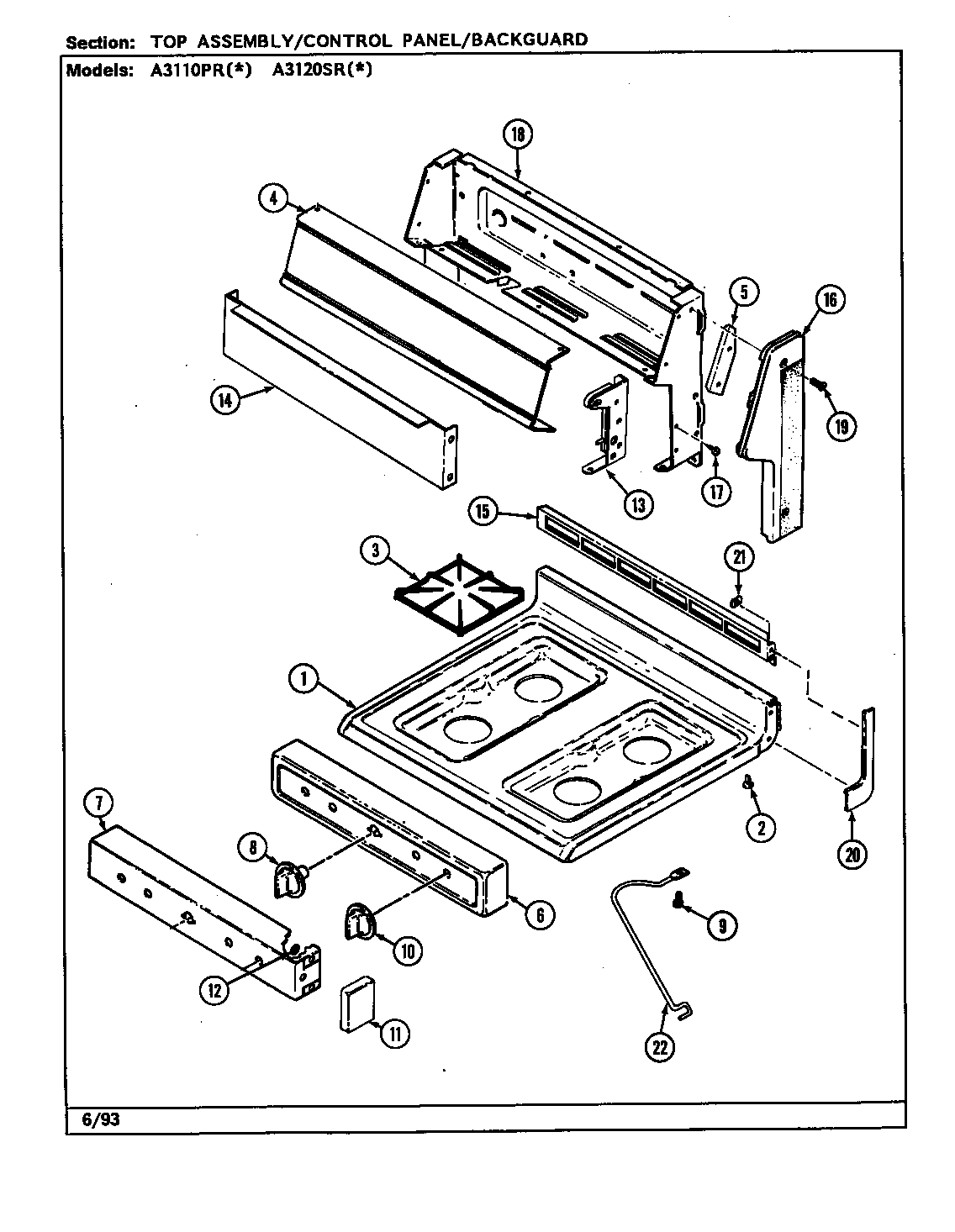 Admiral A3110PRW top assembly diagram