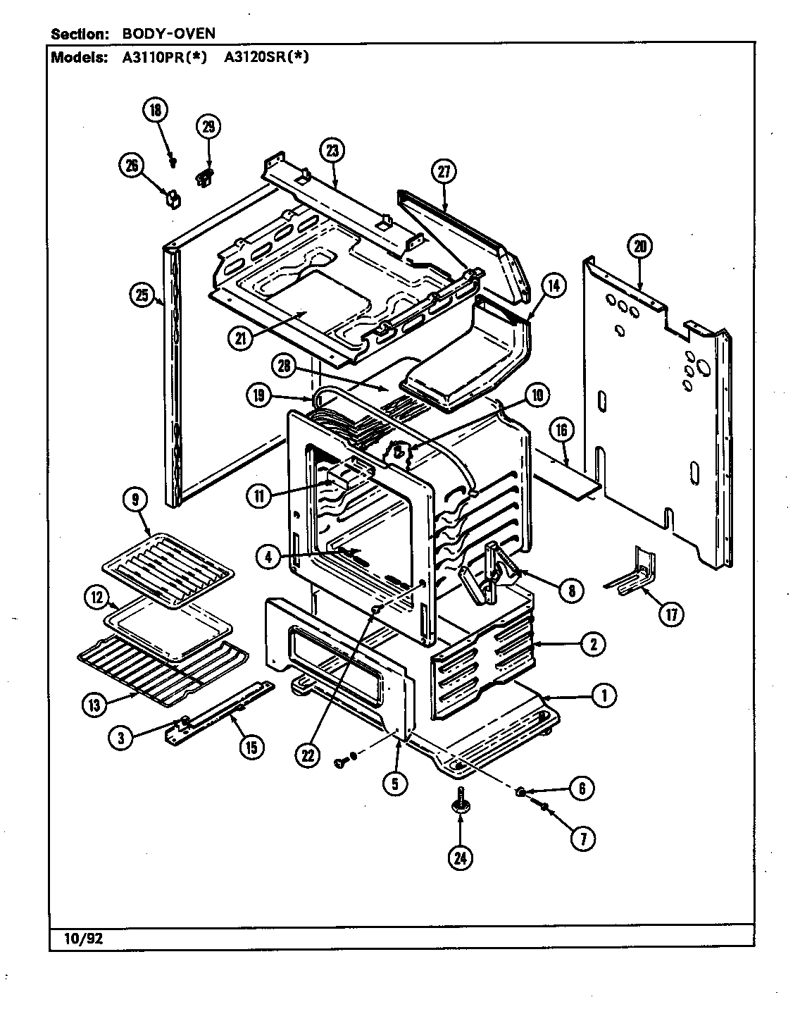 Admiral A3110PRW body diagram