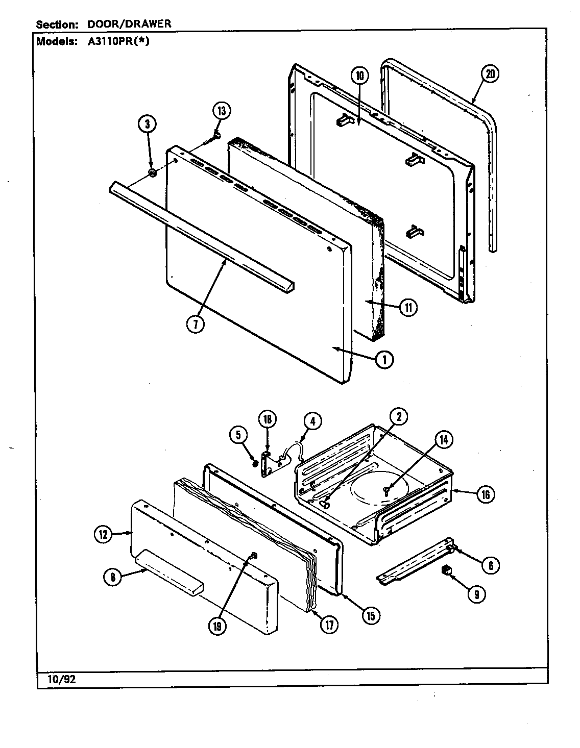 Admiral A3110PRW door/drawer (a3110pr) (a3110pra) (a3110prw) diagram