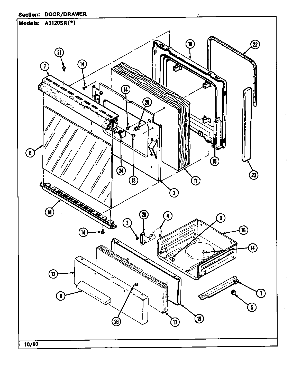 Admiral A3110PRW door/drawer (a3120sr) (a3120sra) (a3120srw) diagram