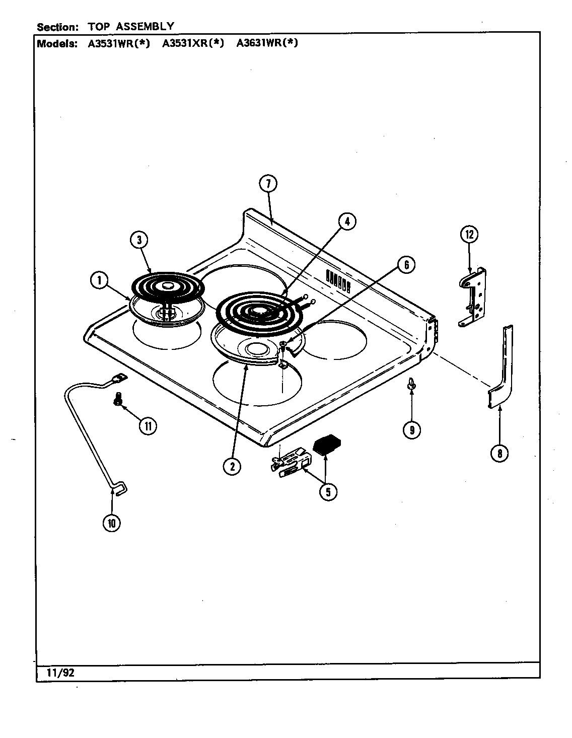 Admiral A3531WRA top assembly diagram