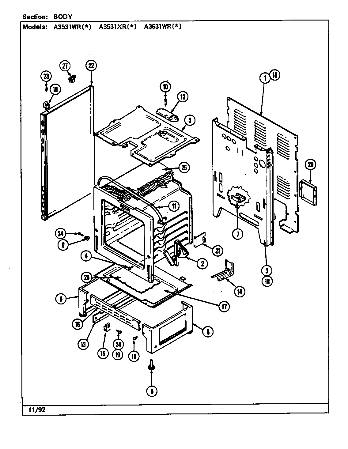 Admiral A3531WRA body diagram