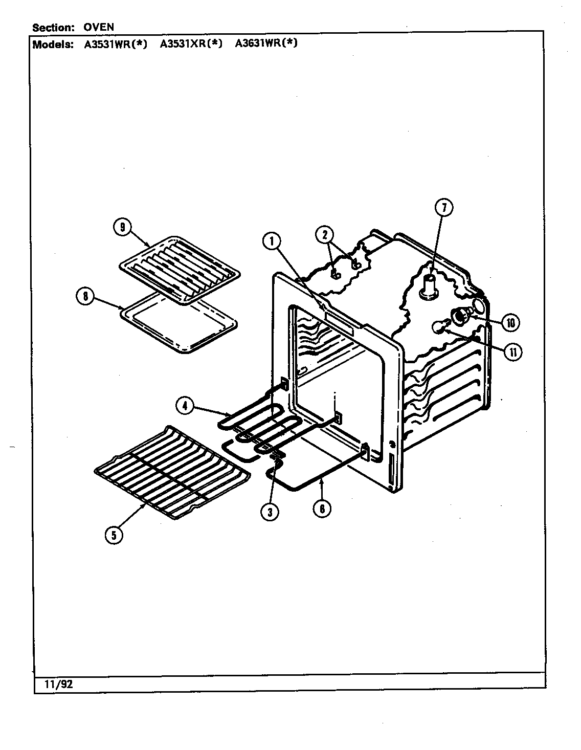 Admiral A3531WRA oven diagram