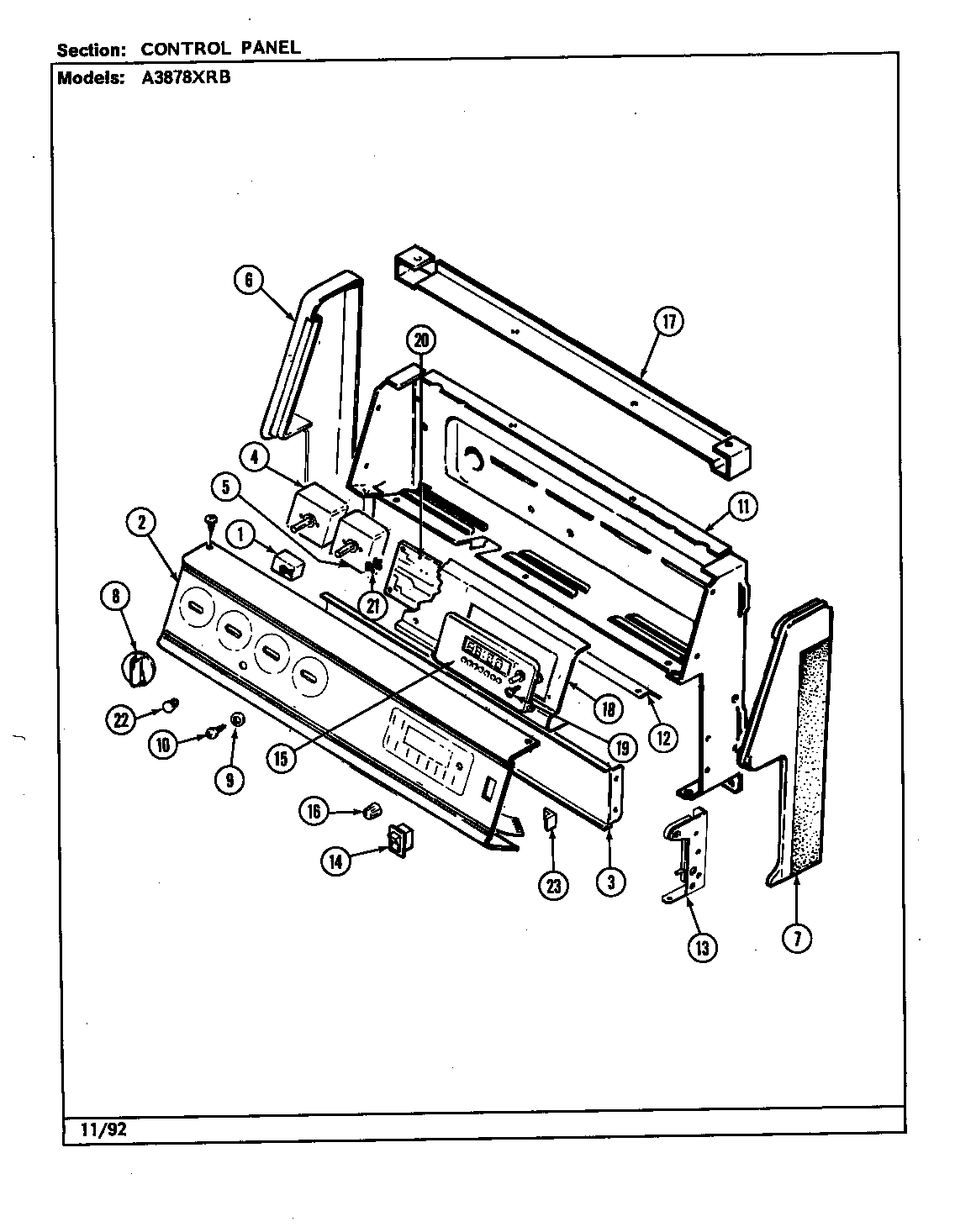 Admiral A3878XRB control panel (a3878xrb) (a3878xrb) diagram