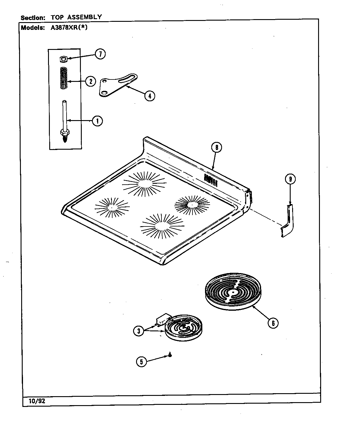 Admiral A3878XRB top assembly (a3878xra) (a3878xrw) diagram