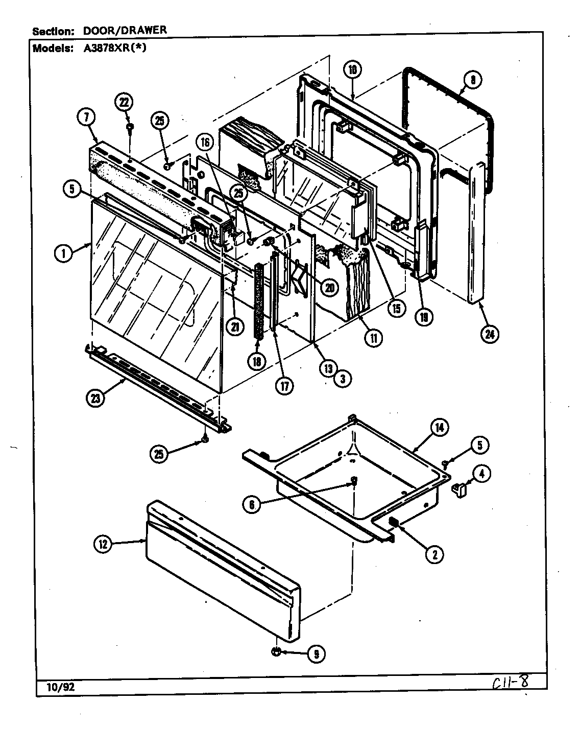 Admiral A3878XRB door/drawer (a3878xra) (a3878xrw) diagram