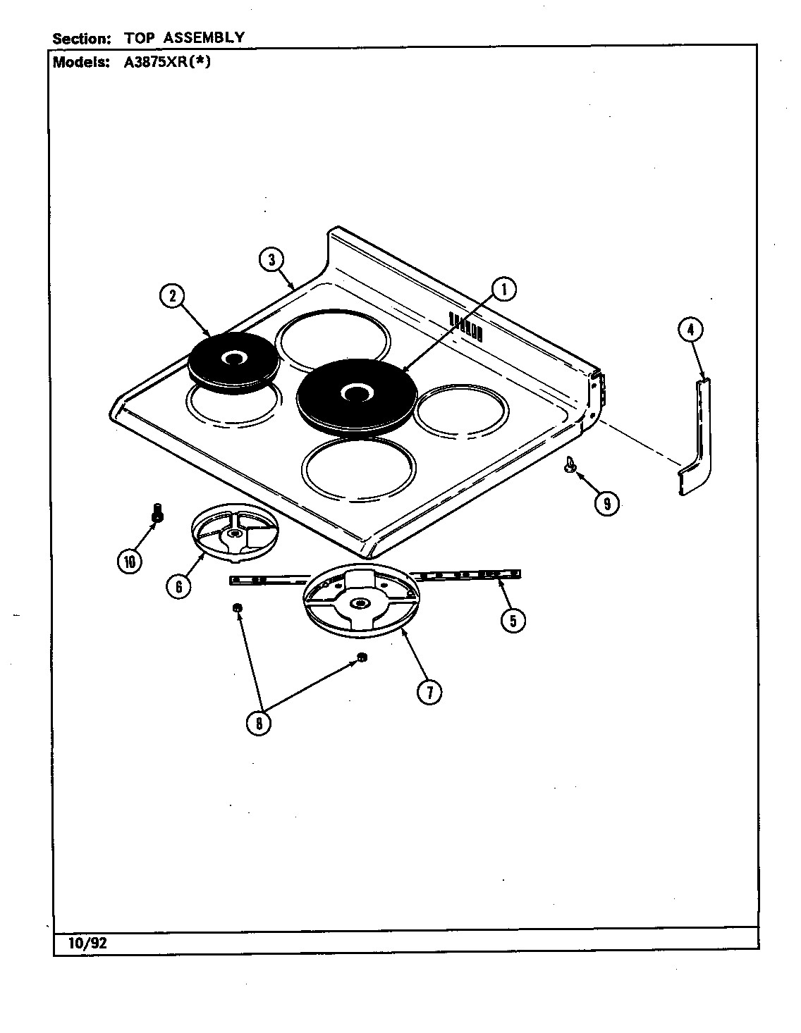 Admiral A3875XRA top assembly diagram