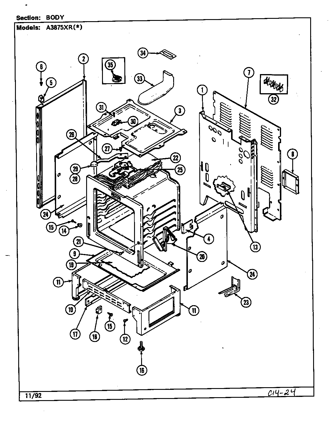 Admiral A3875XRA body diagram