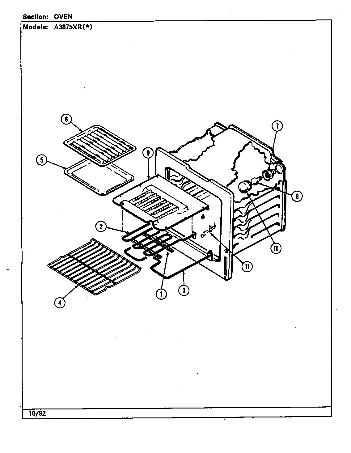 Admiral A3875XRA oven diagram