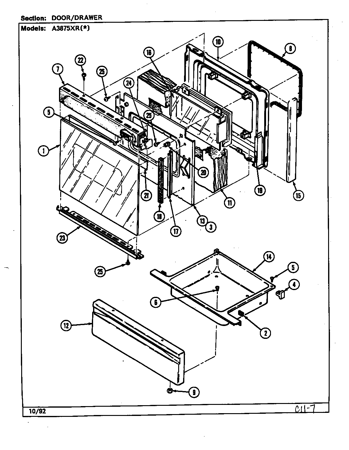 Admiral A3875XRA door/drawer diagram