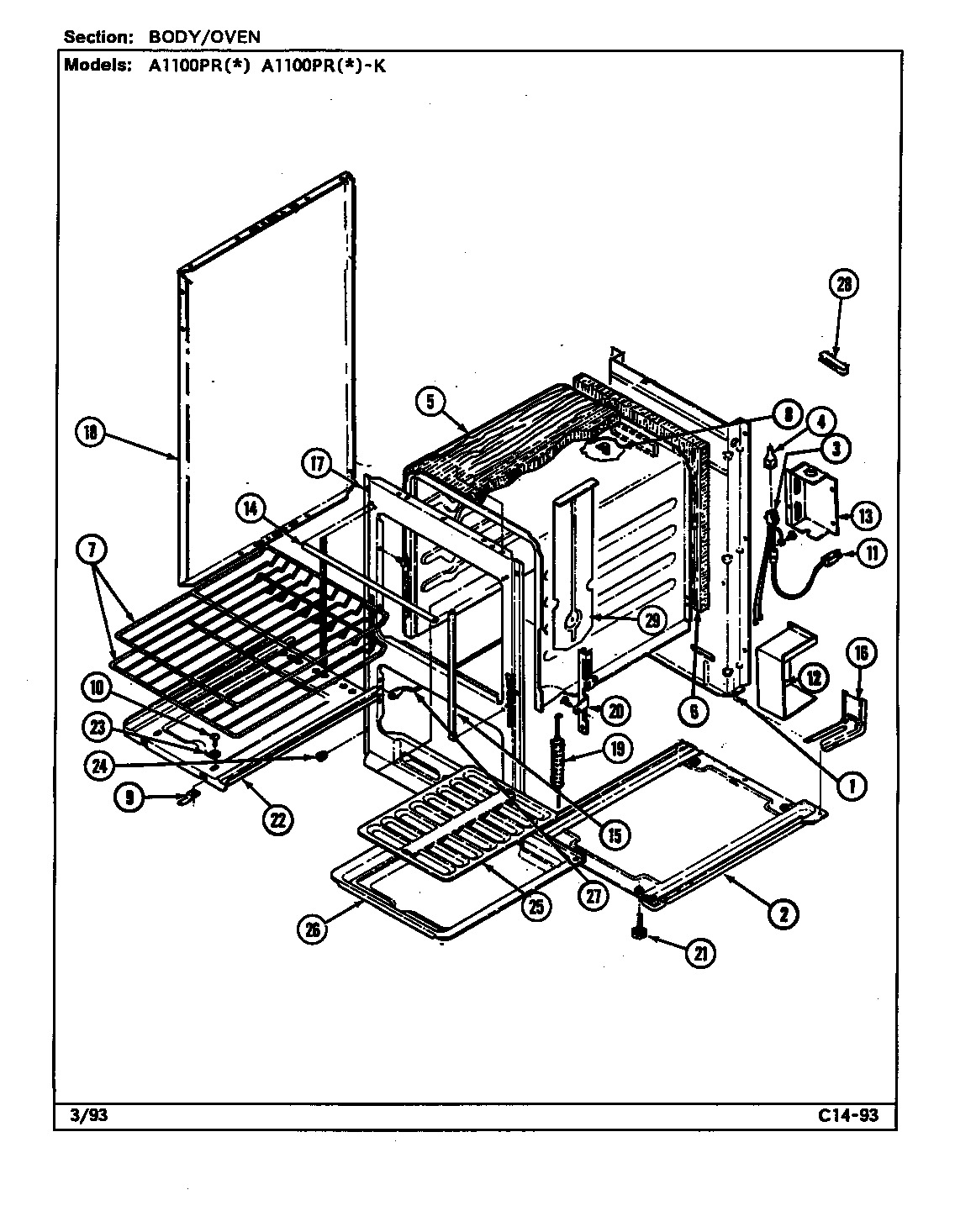 Admiral A1100PRA-K body diagram